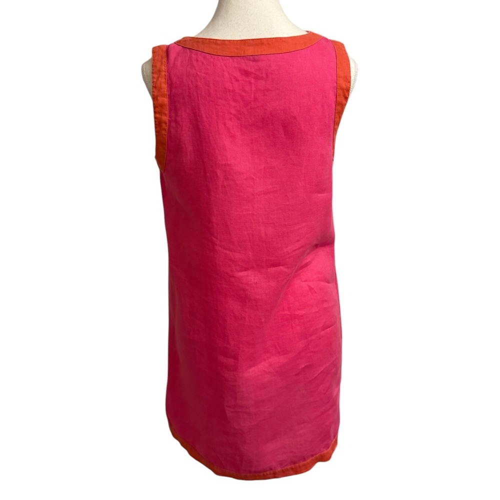 Pink Orange Linen Shift Dress Sleeveless Coastal Resort Preppy‎ Summer S - Picture 5 of 7